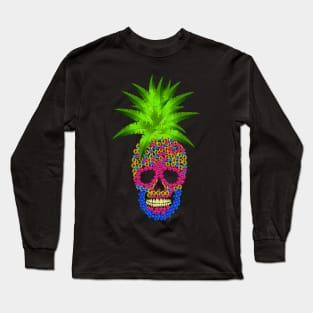 Pineapple, Skull Floral Tropical Long Sleeve T-Shirt